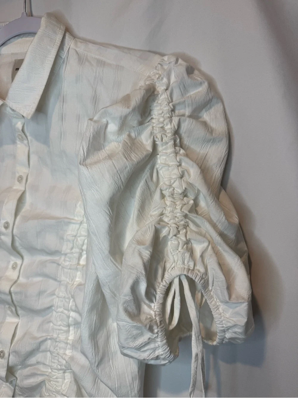 Anthropologie Maeve Drawstring Puff-Sleeve Button-Front Blouse Size Medium